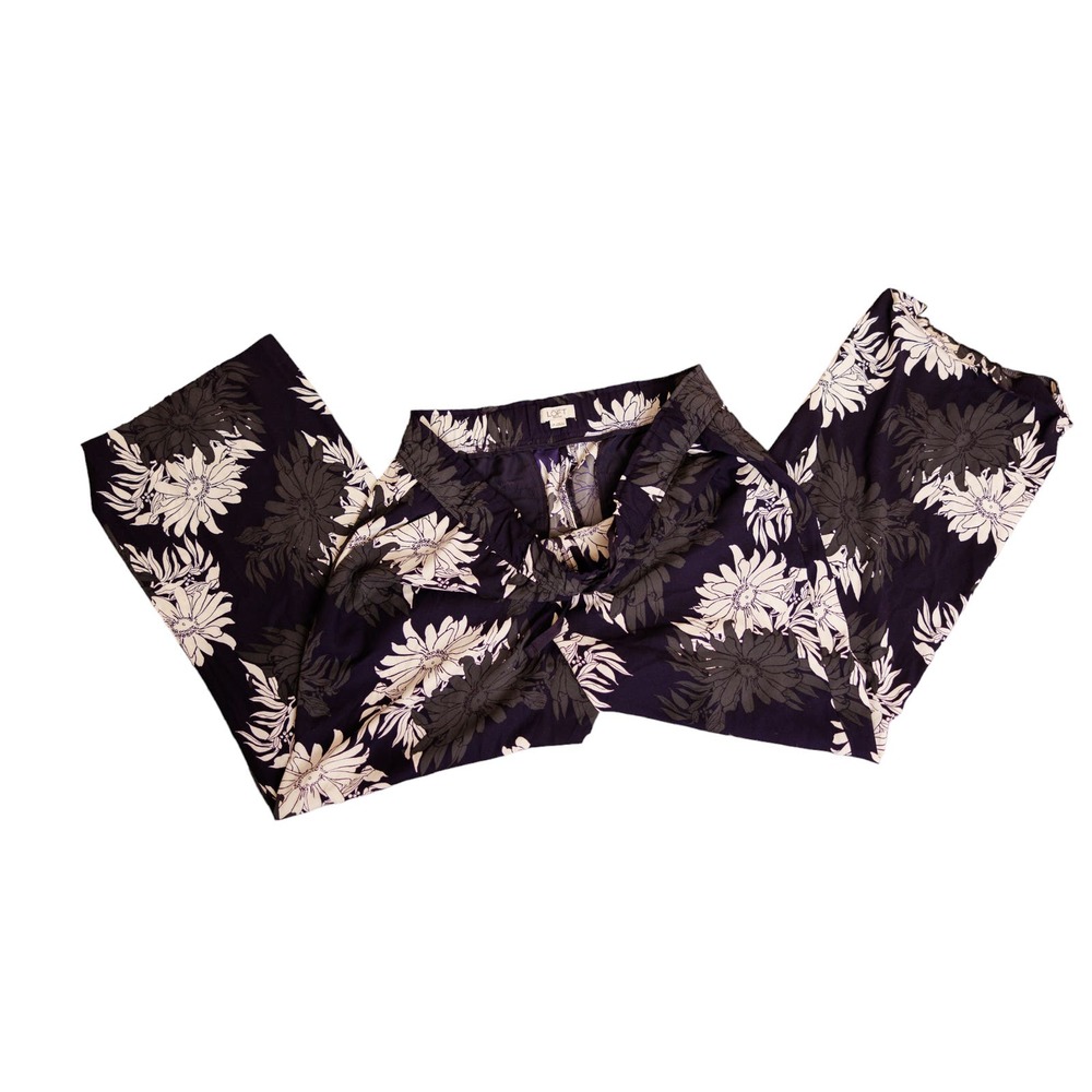 Loft purple floral comfy stretchyβ pants large petite travel casual